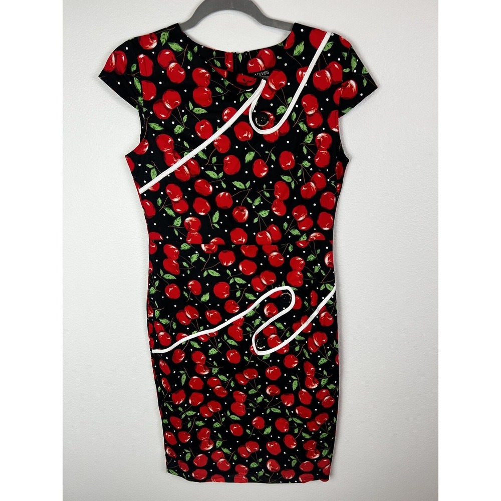 NWT ACEVOG Women's Med Pin‎ Up Dress 50's Style Cherry Print Black Red dress